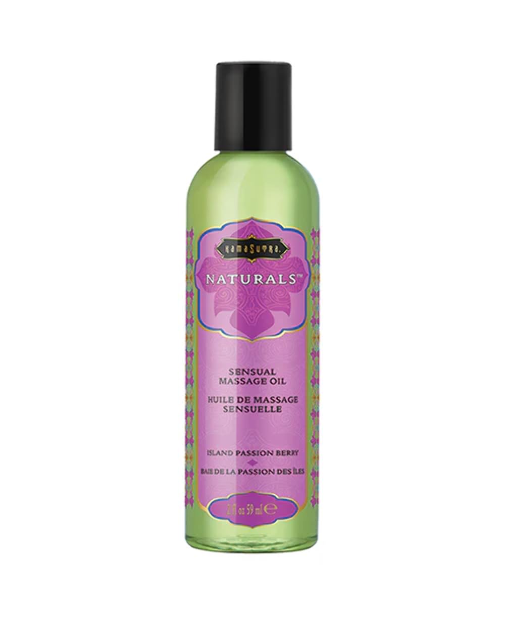 KAMA SUTRA Naturals Island Passion Berry oil pour shows quick absorption for mess-free massages.