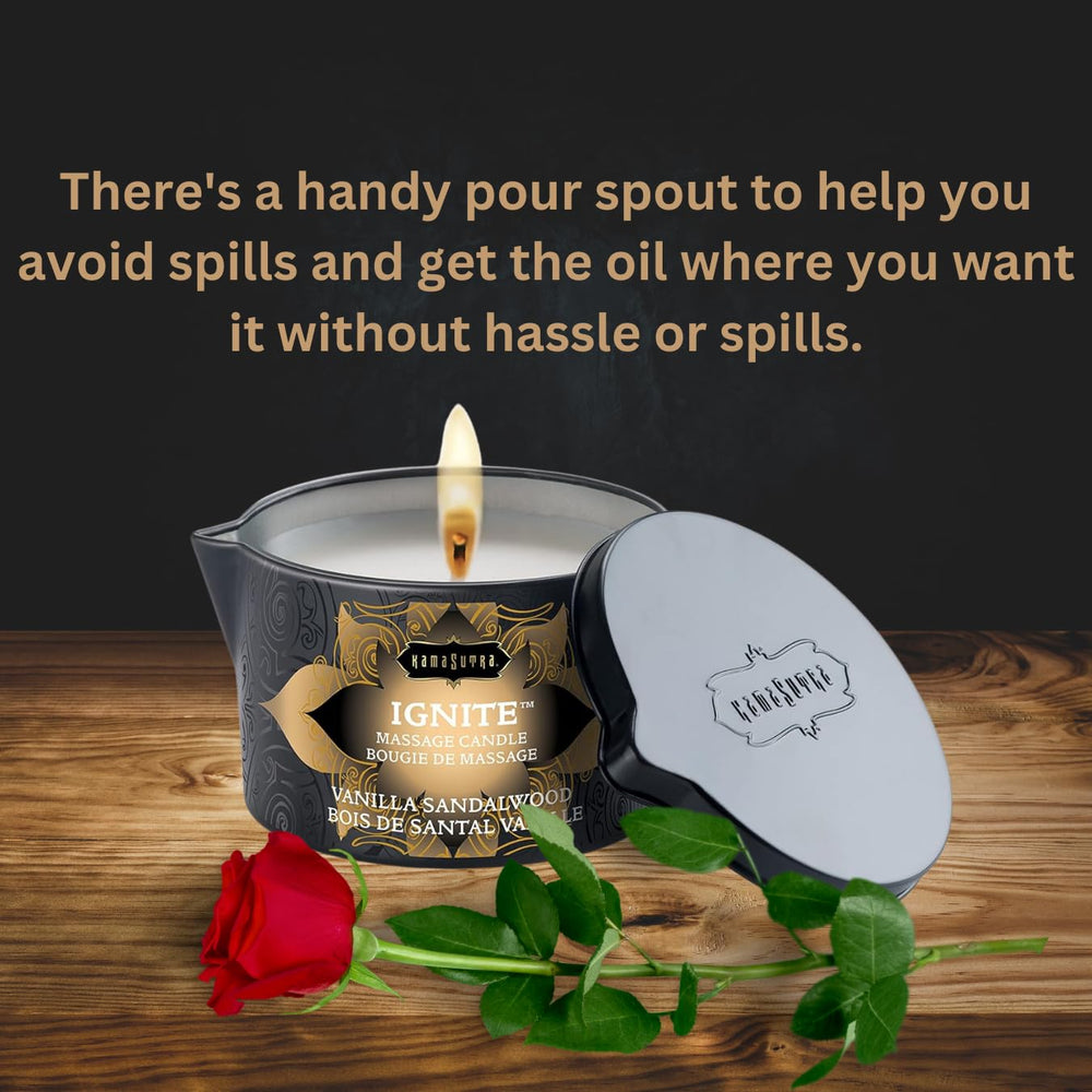 Kama Sutra Non-Greasy massage candle leaves skin soft and clean.