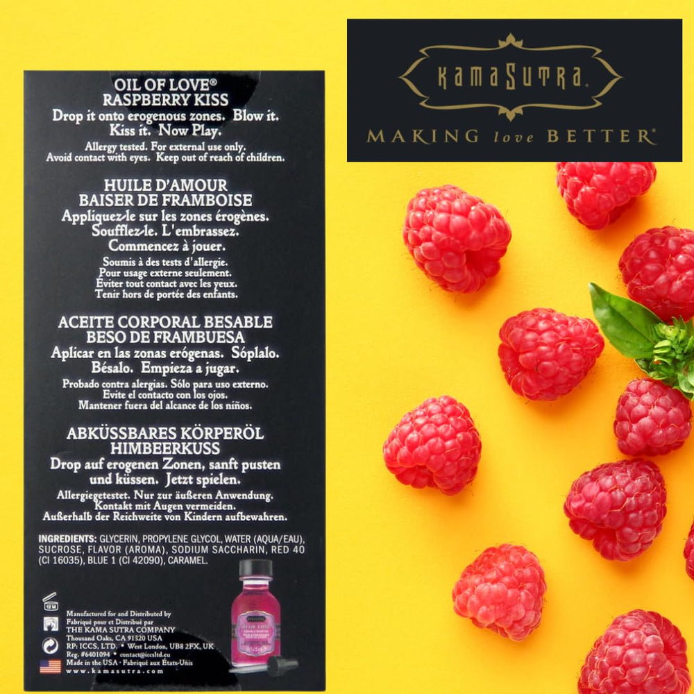 Close-up of the Raspberry Kiss dropper applying warming oil on skin for foreplay