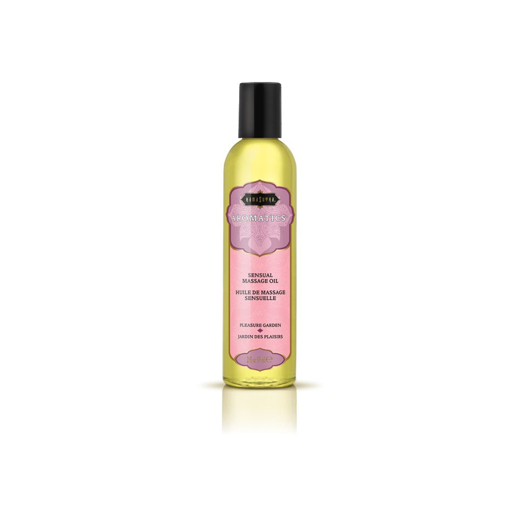 KAMA SUTRA Pleasure Garden massage oil bottle ready for a relaxing, romantic massage.