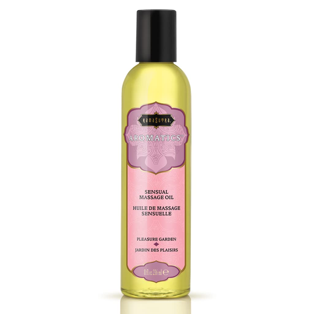 KAMA SUTRA Pleasure Garden oil bottle closeup for calming at-home massages