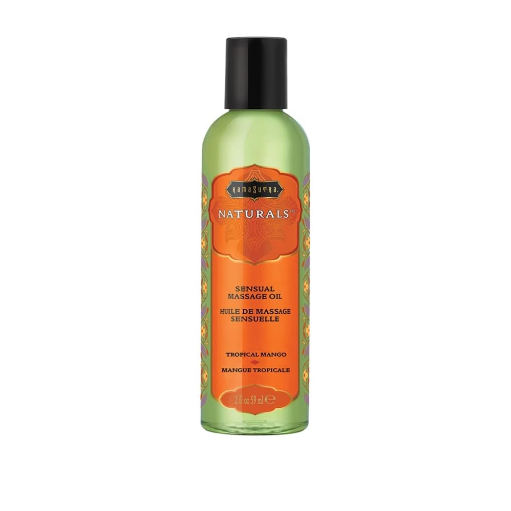KAMA SUTRA Tropical Mango massage oil bottle offers quick-absorbing, non-greasy relaxation