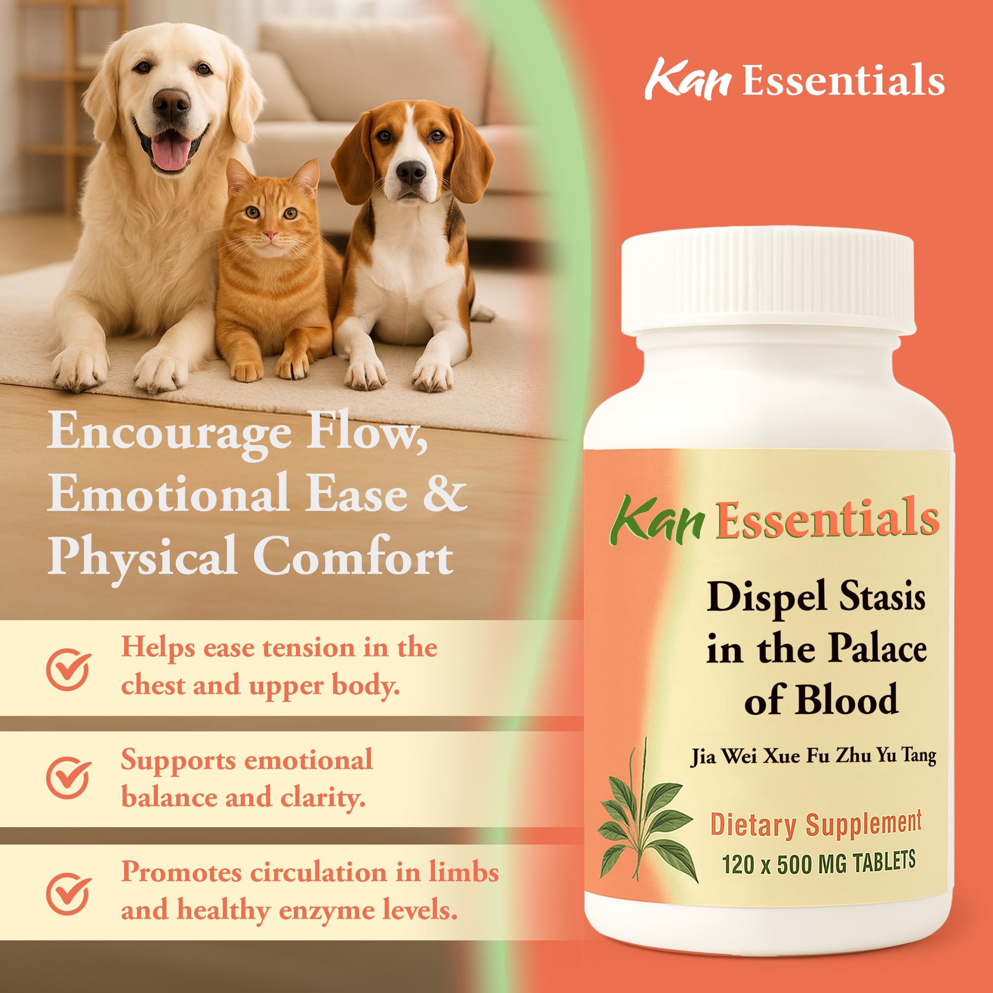 Kan Herb Dispel Stasis calming for pets with restlessness.