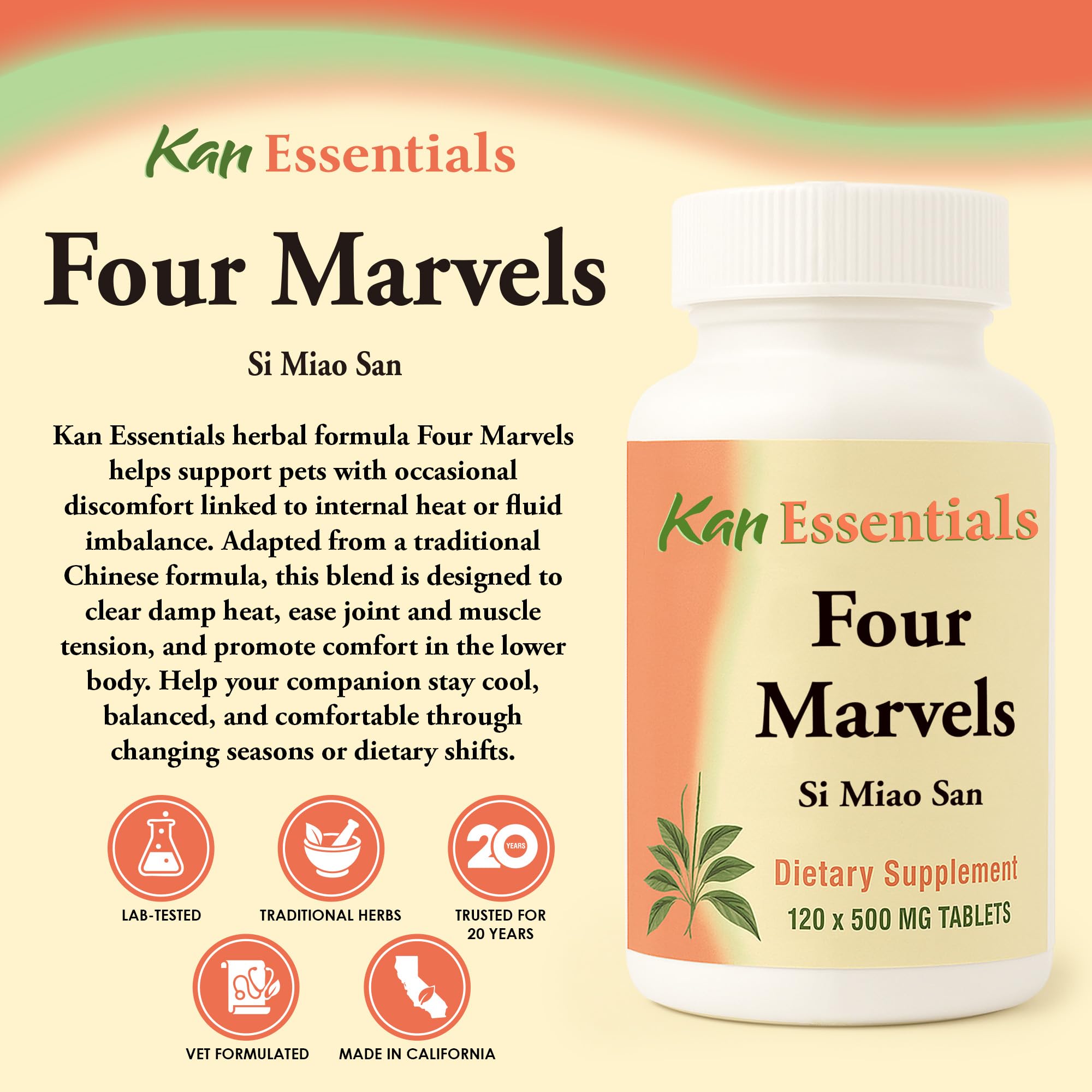 Kan Herb Four Marvels bottle dosage close-up highlighting tablets for digestive support.