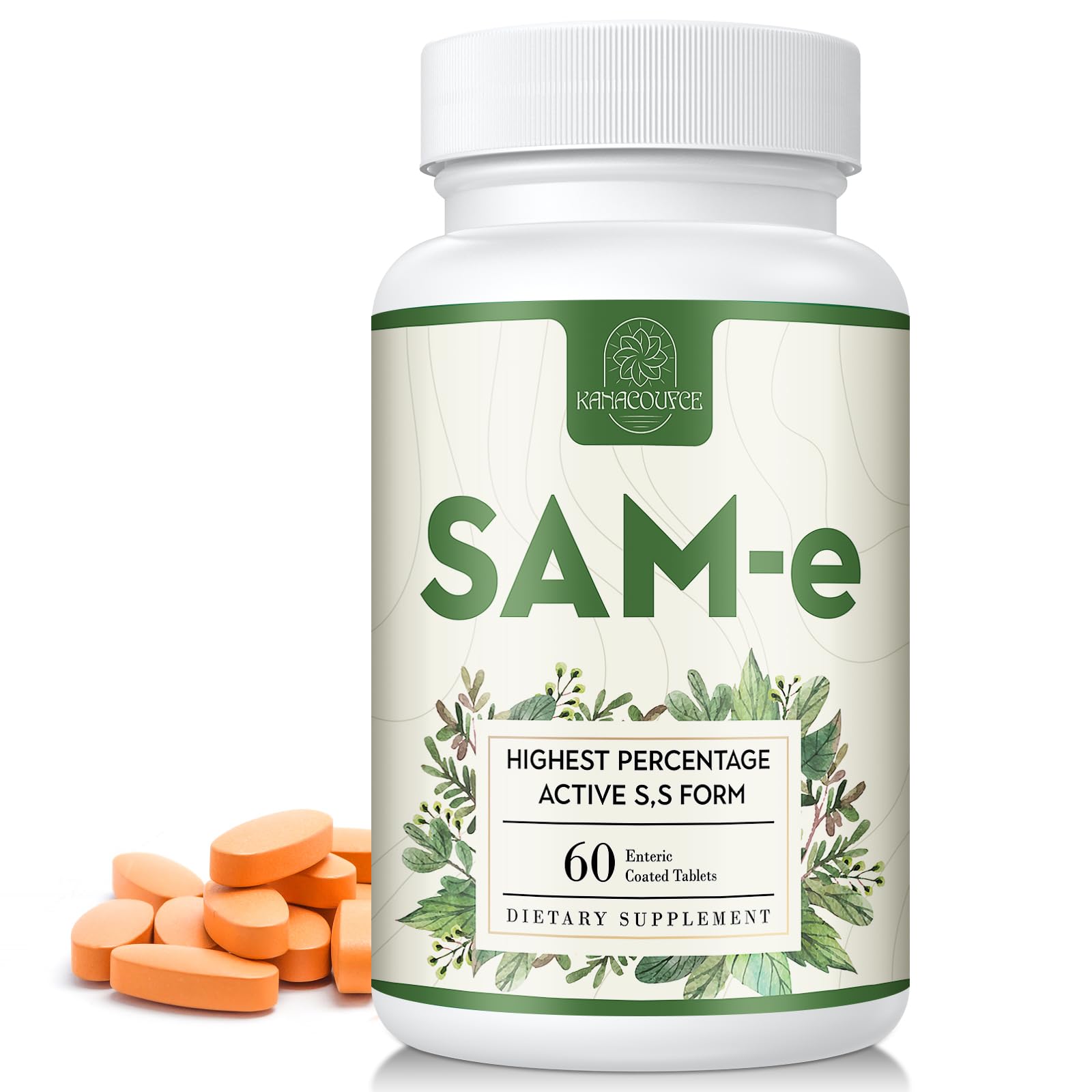 Kanacoufce SAM-e 1100mg bottle on countertop for daily mood balance