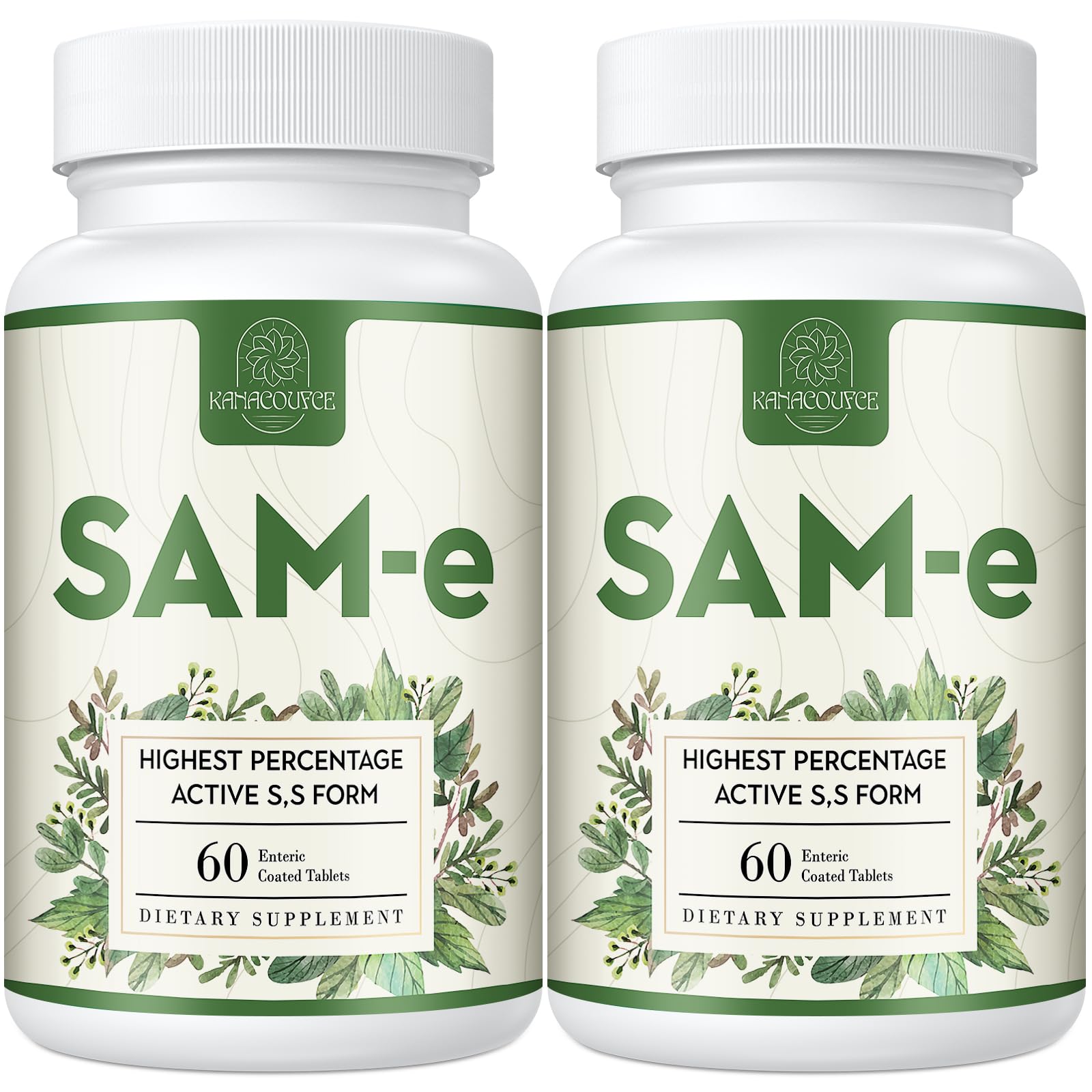Kanacoufce SAM-e 1100mg tablets in a bottle for mood and joint support.