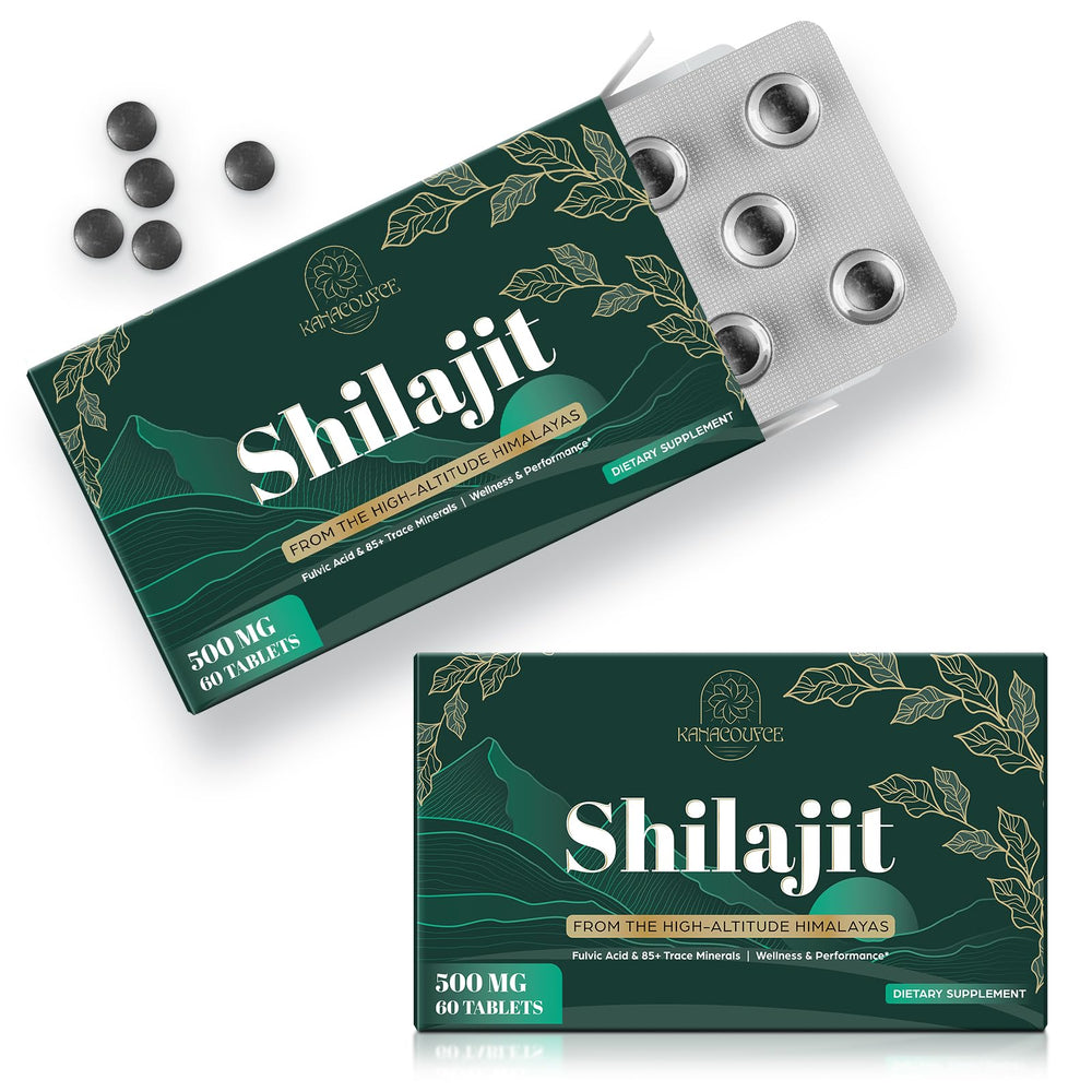 Kanacoufce Shilajit tablets bottle front — daily vitality support in a convenient tablet.