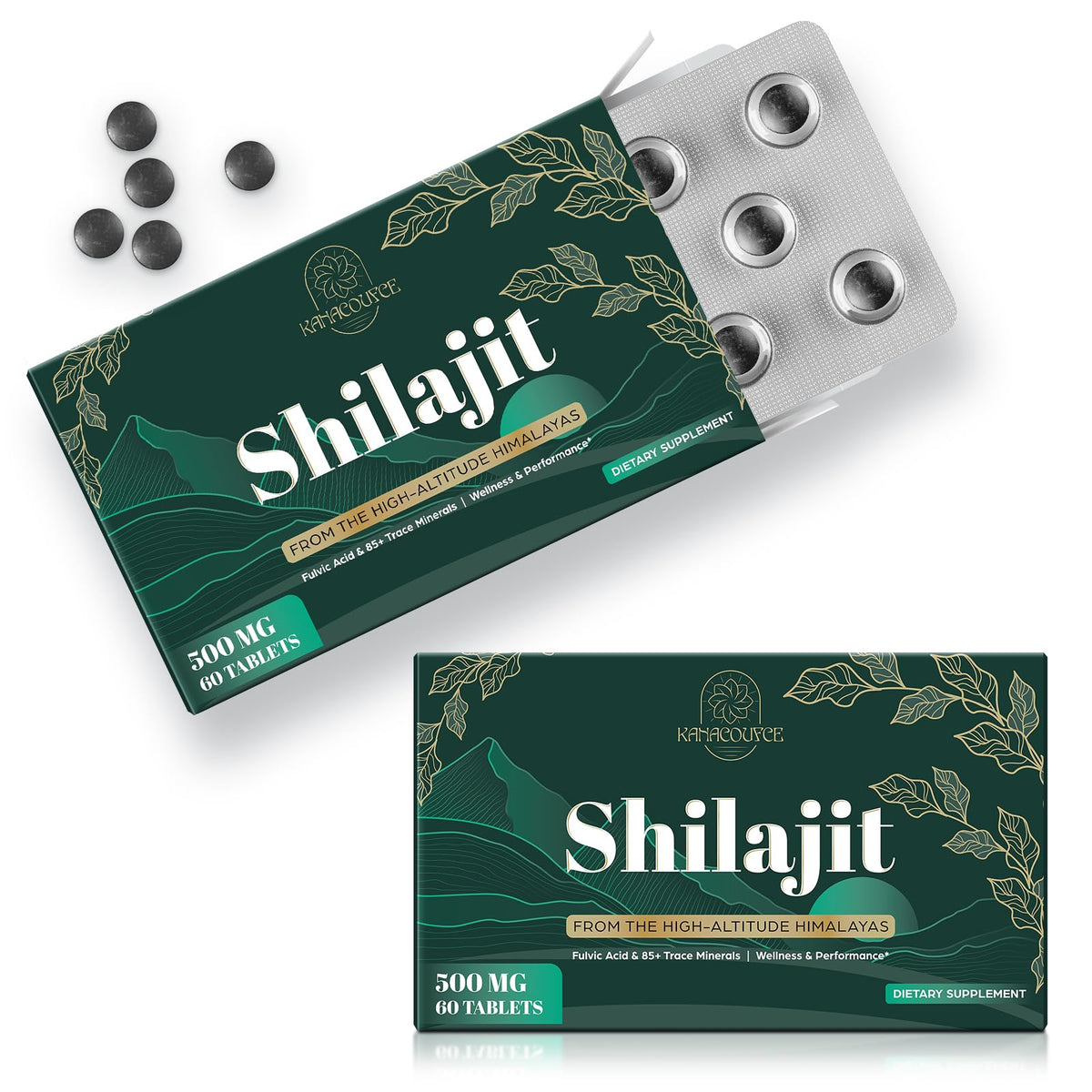 Kanacoufce Shilajit tablets bottle front — daily vitality support in a convenient tablet.