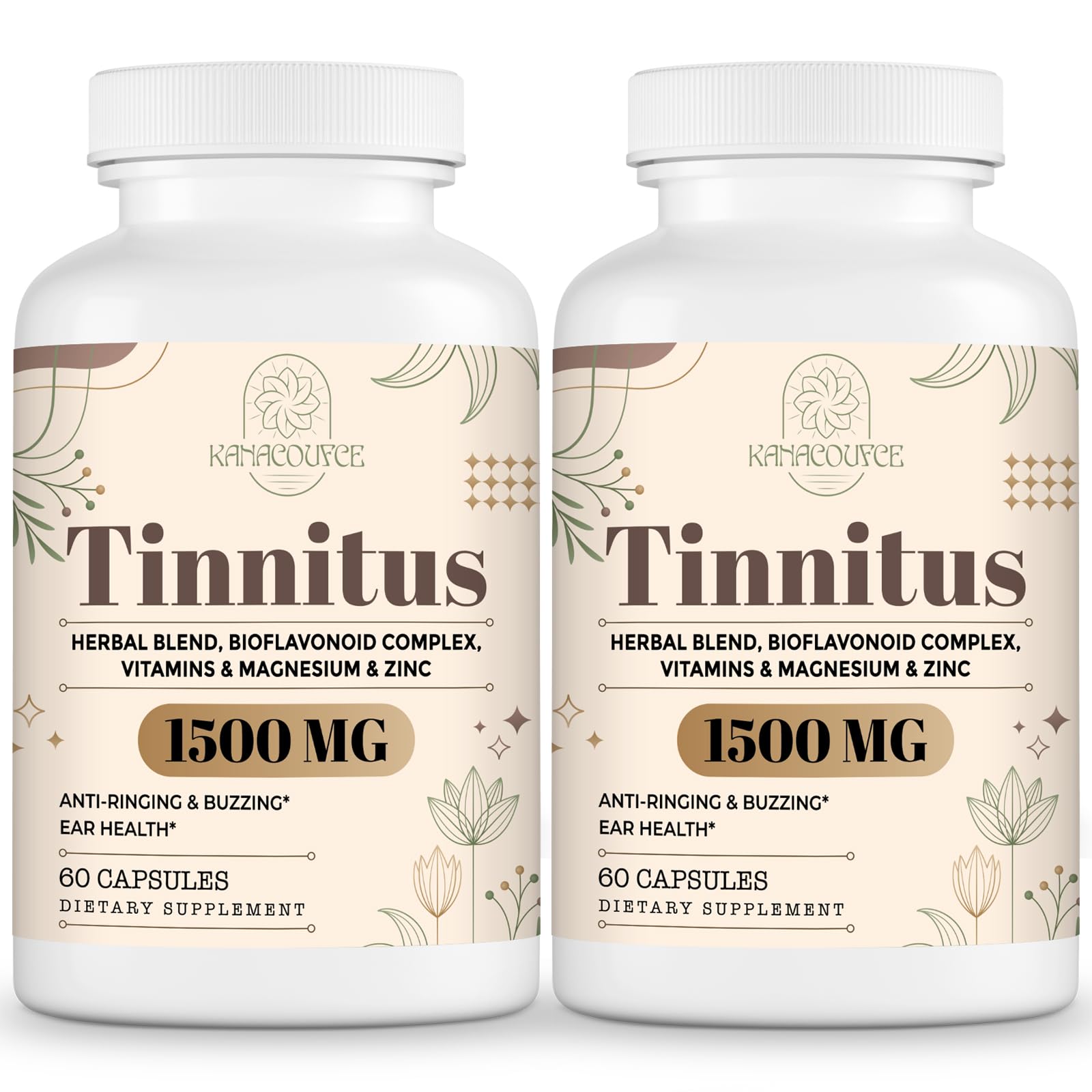 Kanacoufce tinnitus 1500mg bottle shows daily dosage and quality.