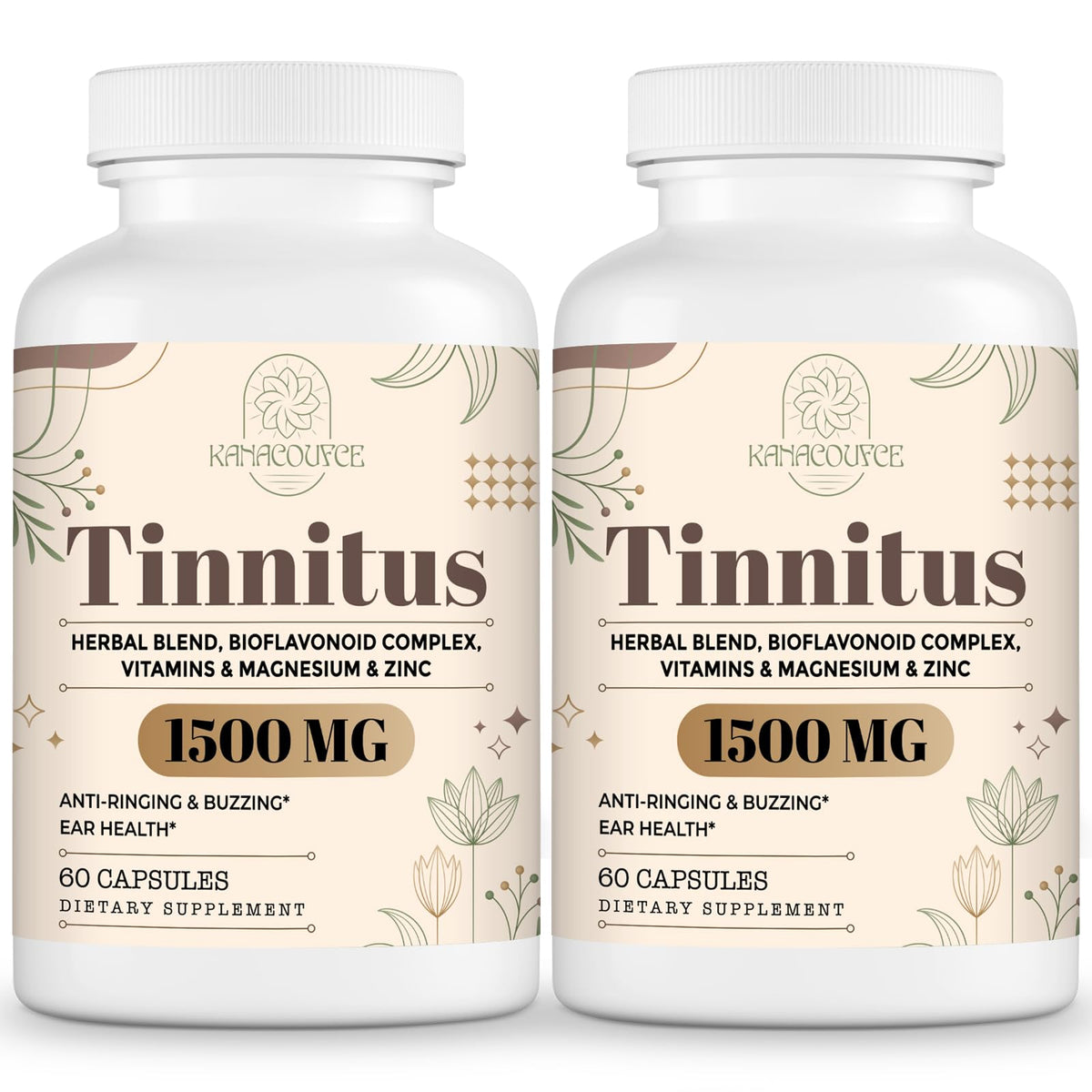 Kanacoufce tinnitus 1500mg bottle shows daily dosage and quality.