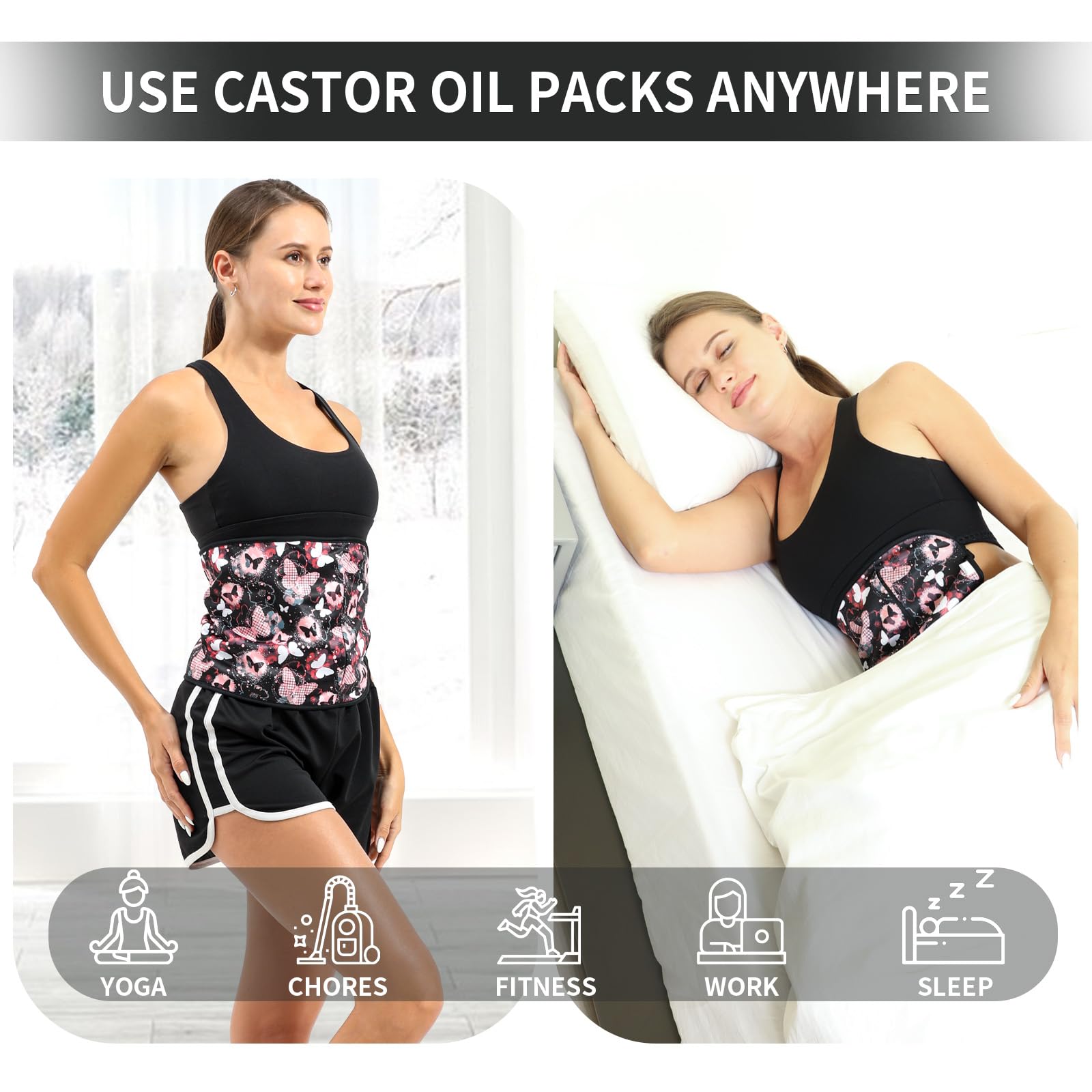 KANAV castor oil pack with zipper pocket supports versatile home routines.
