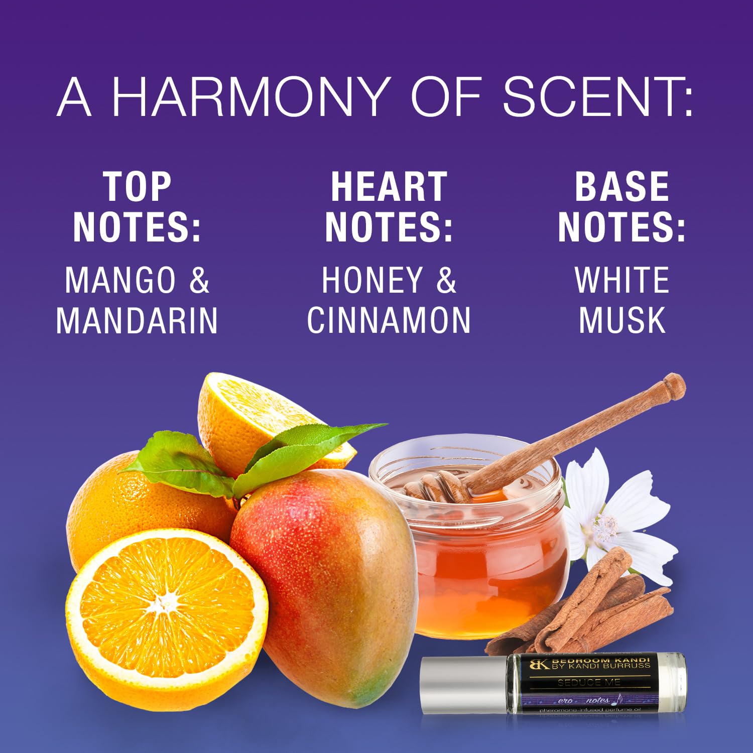 Kandi fragrance notes mango and mandarin evoke bright, uplifting aroma.