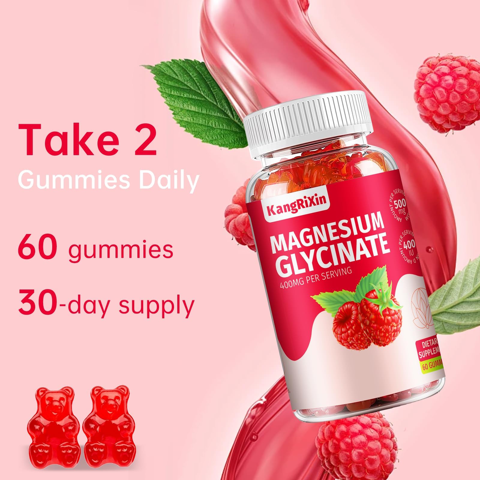 KangRiXin gummies ingredient panel highlights pectin base and added vitamins.