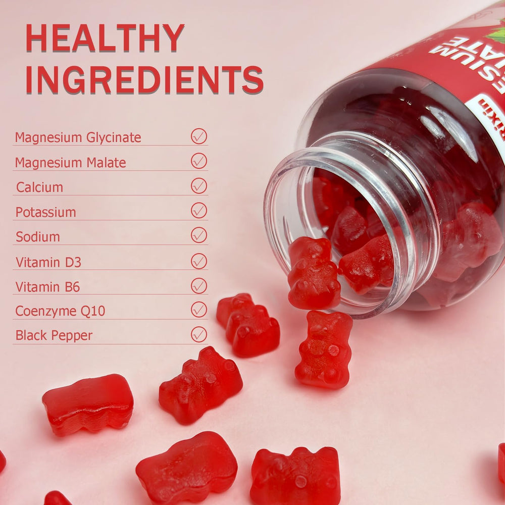 KangRiXin magnesium glycinate gummies showcase raspberry flavor and sugar-free formula.