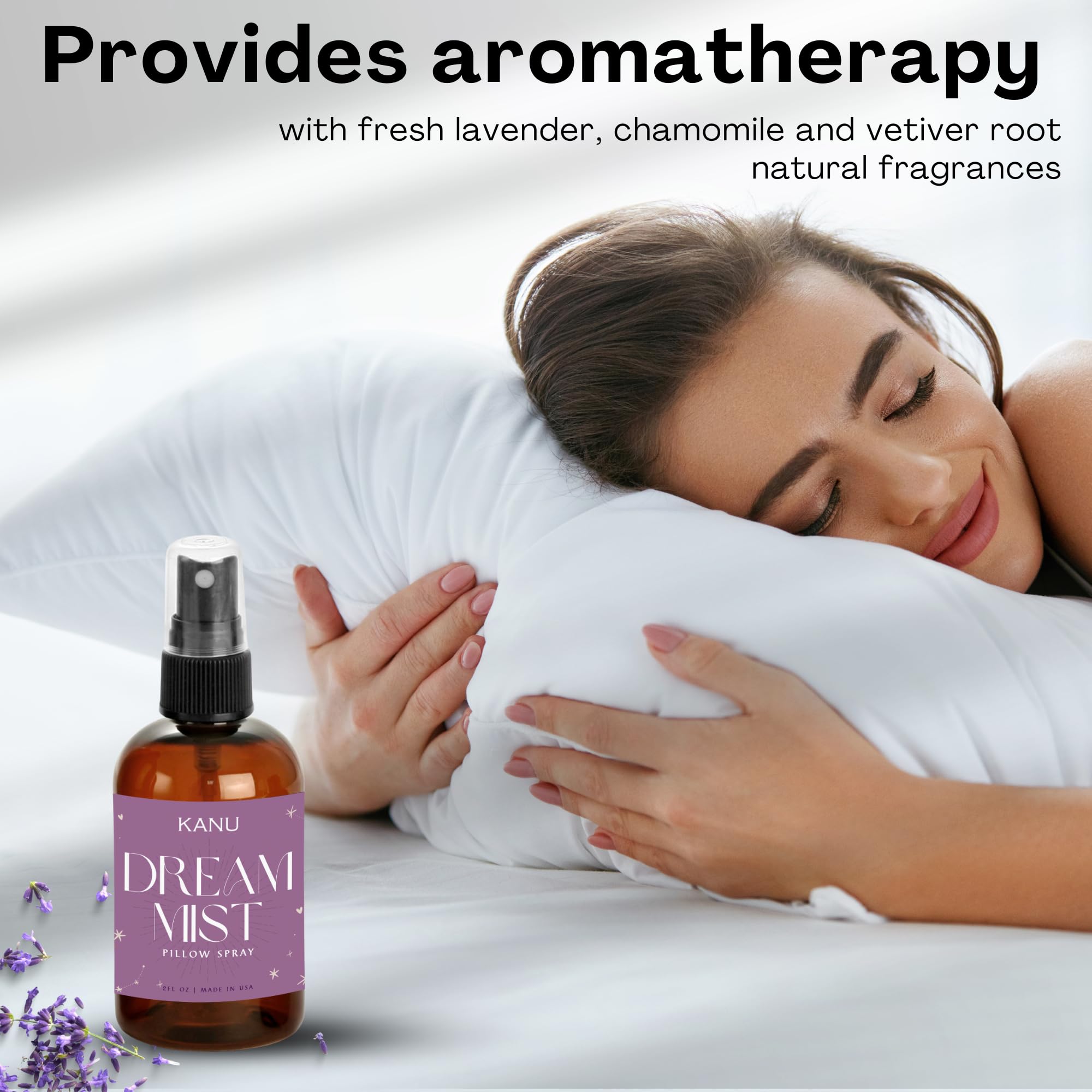 KANU Night Time Pillow Spray mist in a cozy bedroom environment for relaxation