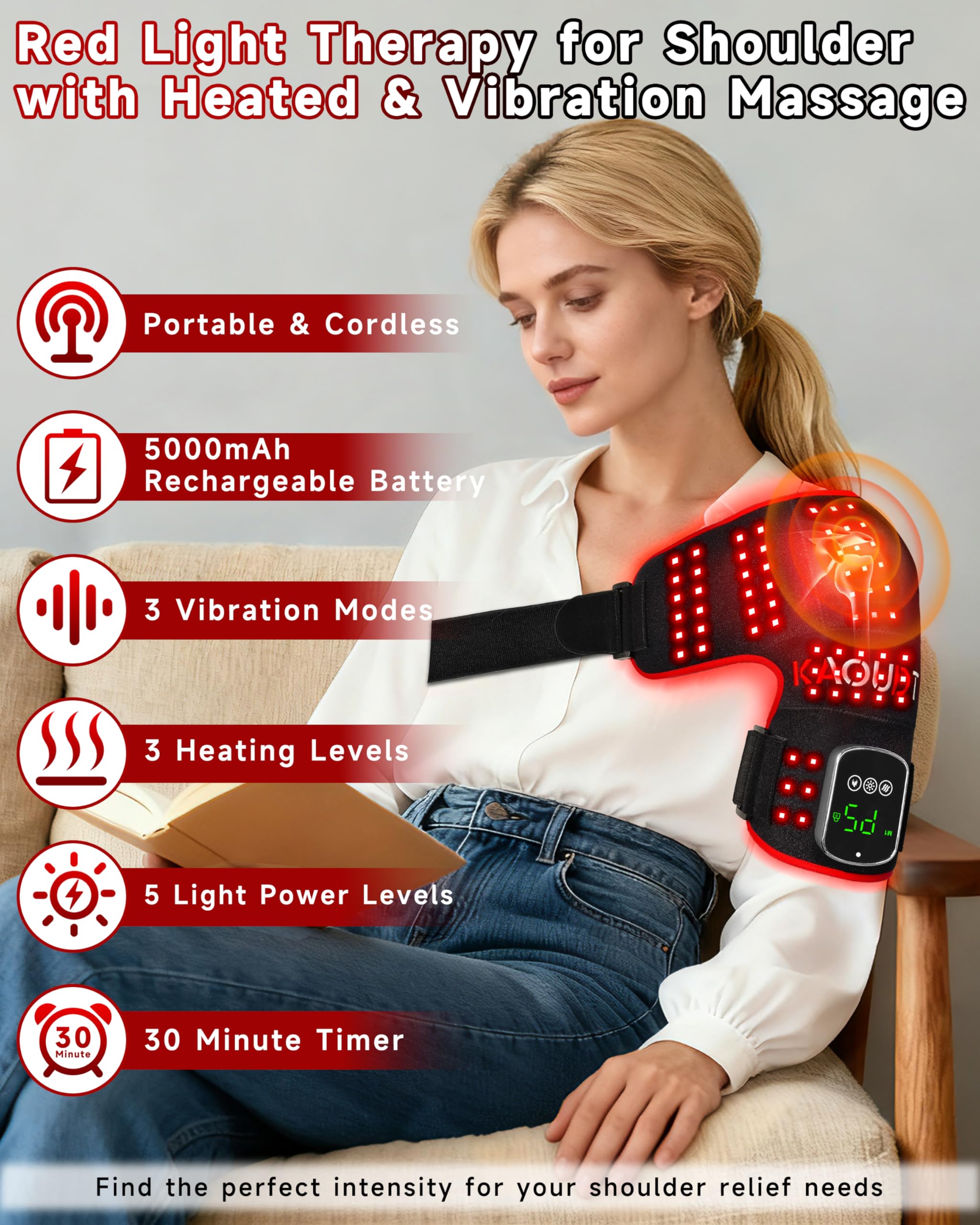 Kaoudt shoulder wrap with 5000mAh battery for long cordless sessions