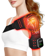 Kaoudt cordless shoulder wrap in use for targeted warmth and relaxation