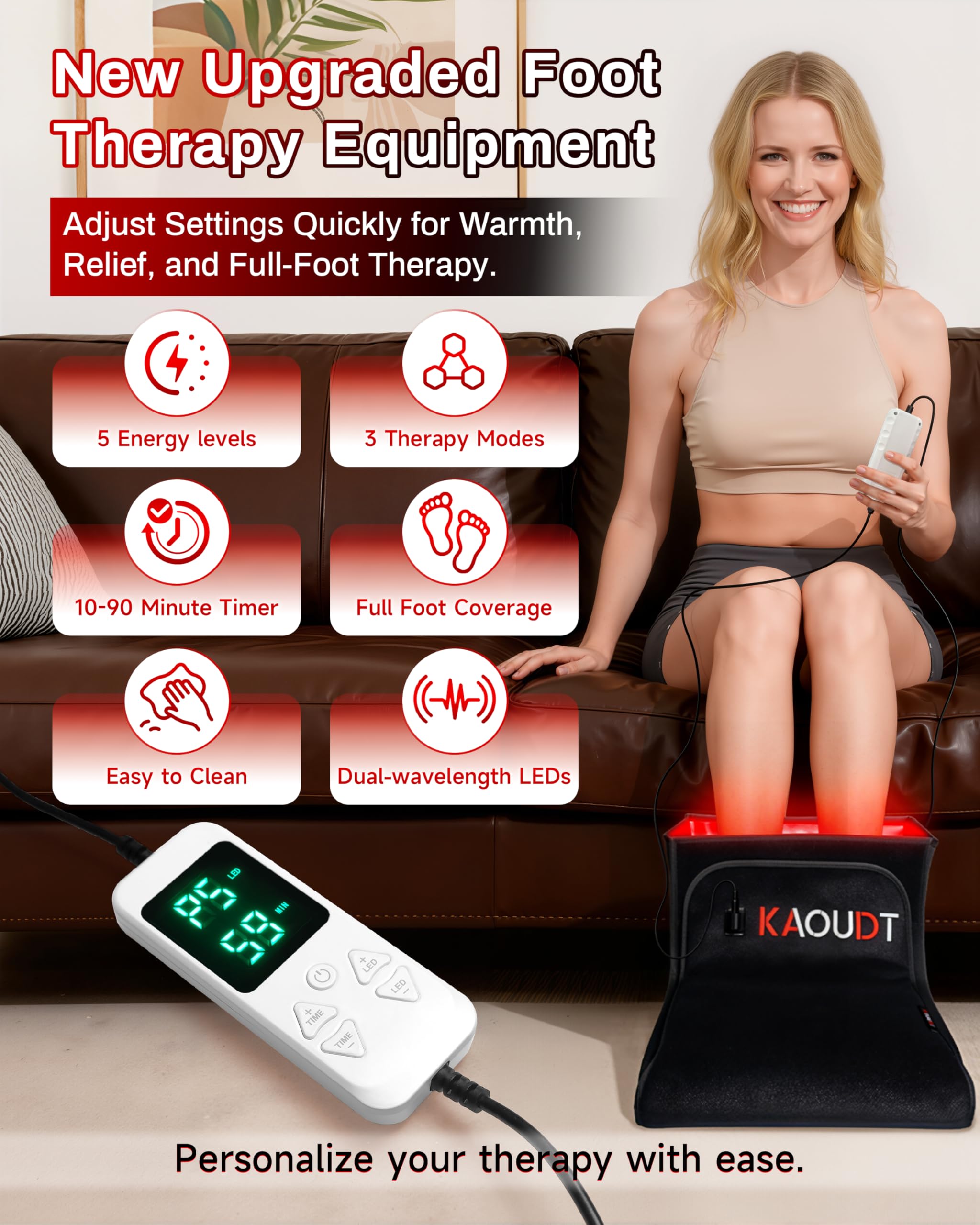 Kaoudt foot therapy device side view highlighting compact home-use design
