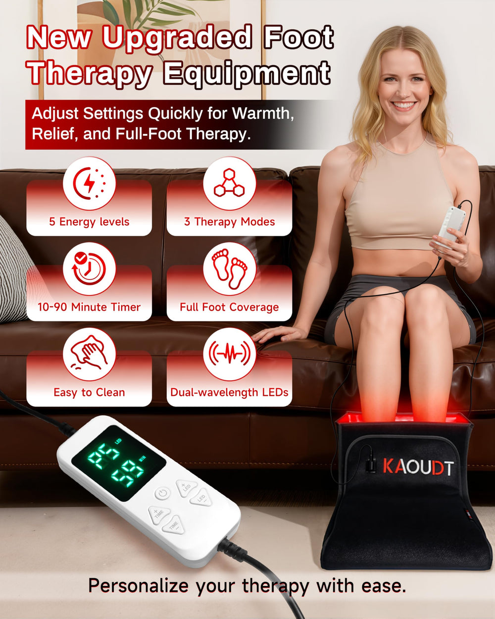Kaoudt foot therapy device side view highlighting compact home-use design