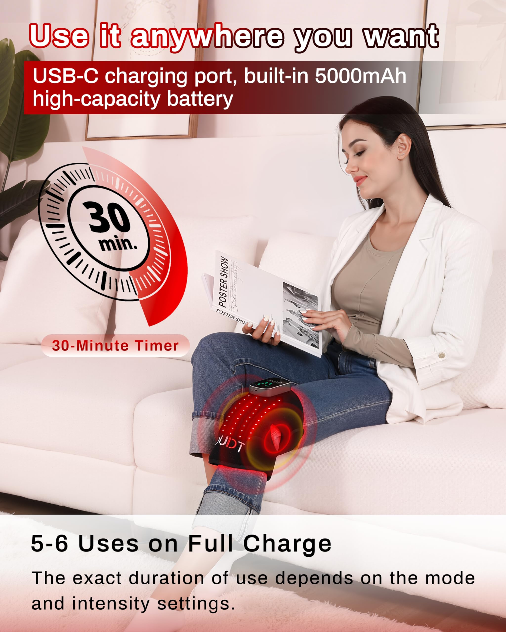 Wireless Kaoudt massager powered by 5000mAh battery for cordless use