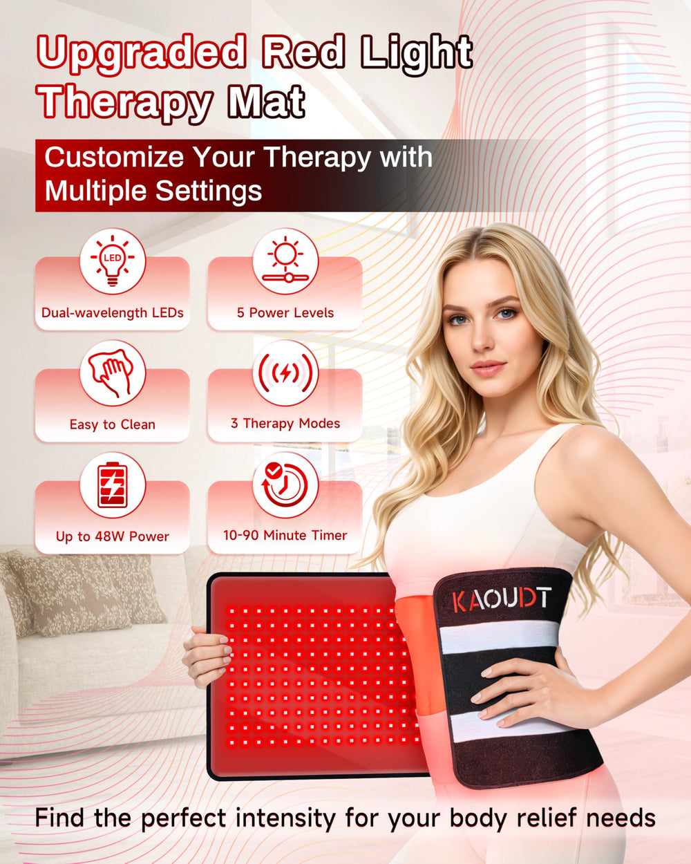 Kaoudt medical-grade TPU cover visible on mat surface for skin-friendly cleaning.