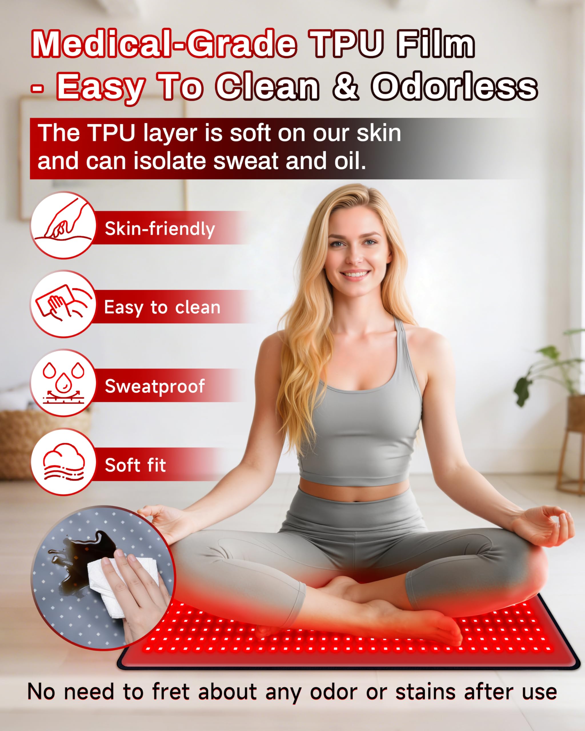 Kaoudt red light therapy mat displays 660nm and 850nm spectrum for versatile coverage.