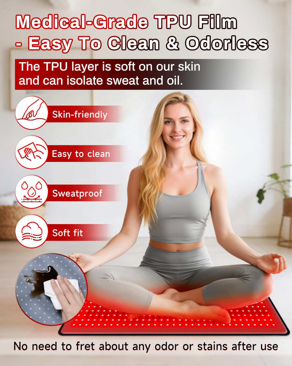 Kaoudt red light therapy mat displays 660nm and 850nm spectrum for versatile coverage.