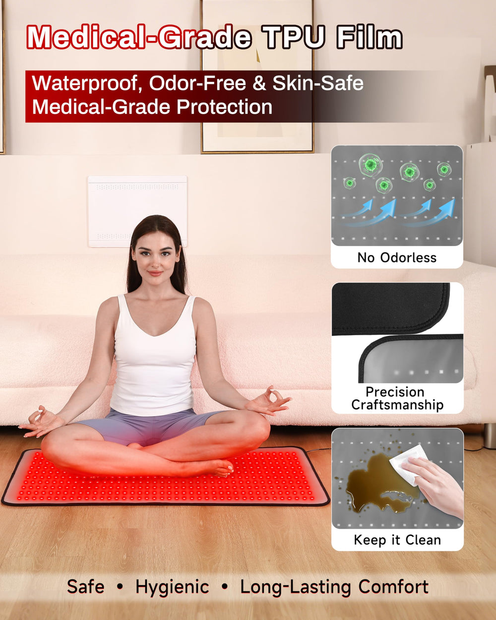 Kaoudt red light therapy mat leg-area session for relaxation.