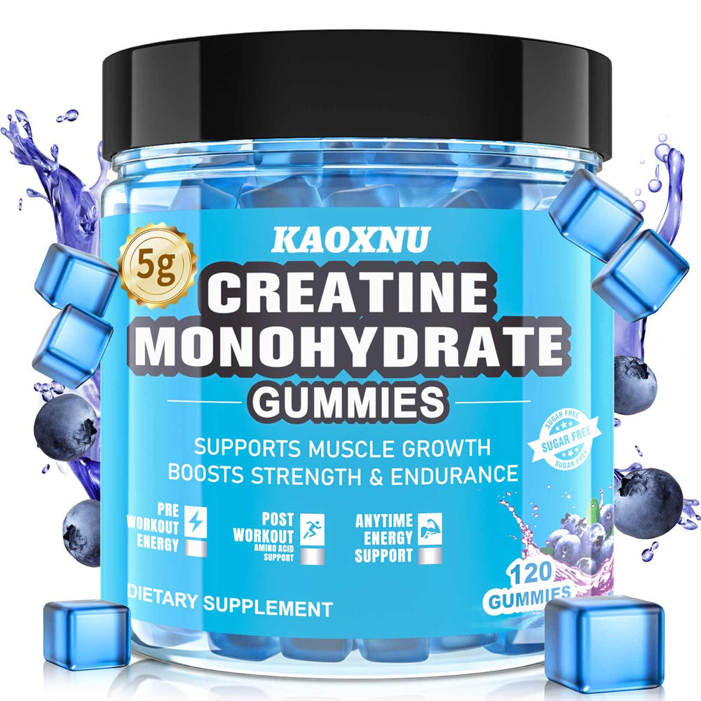 KAOXNU Creatine Monohydrate Gummies blueberry bottle ready for workouts.