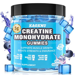 KAOXNU Creatine Monohydrate Gummies blueberry bottle ready for workouts.