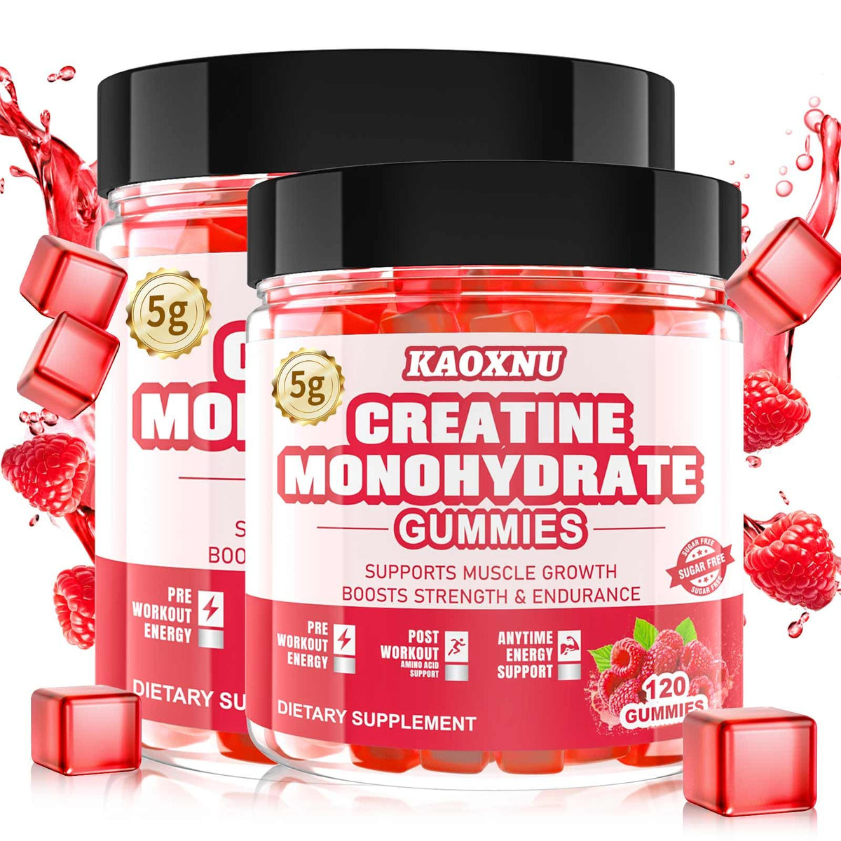 KAOXNU creatine gummies bottle for daily performance support.