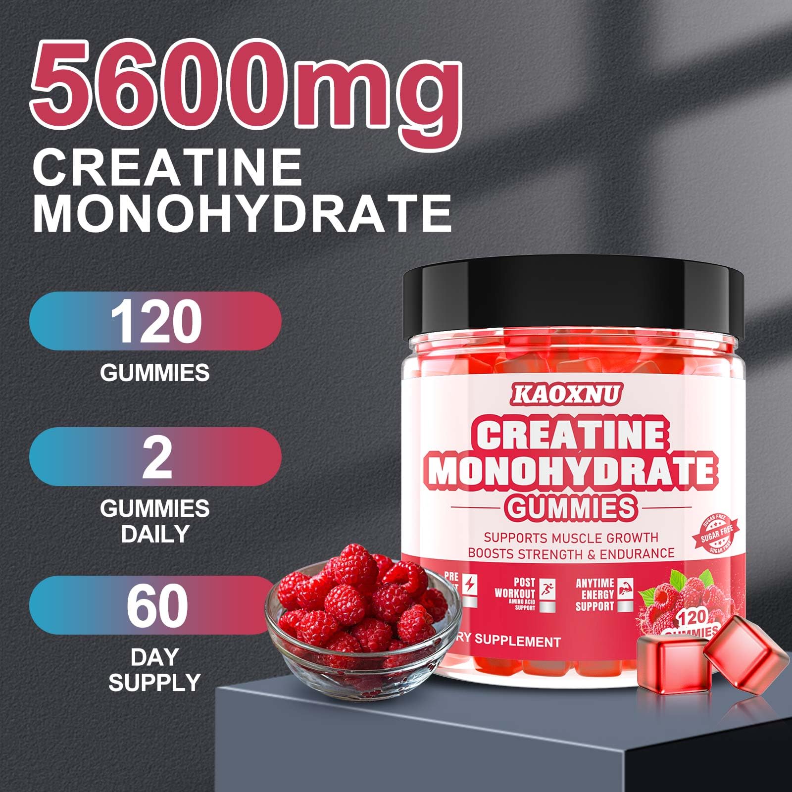 KAOXNU creatine gummies in a gym bag ready for workouts.