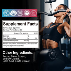 KAOXNU creatine gummies label showing vegan and sugar-free formulation.