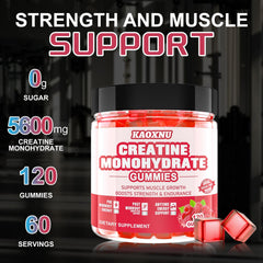 KAOXNU creatine gummies pour demonstrating two-gummy serving for easy dosing.