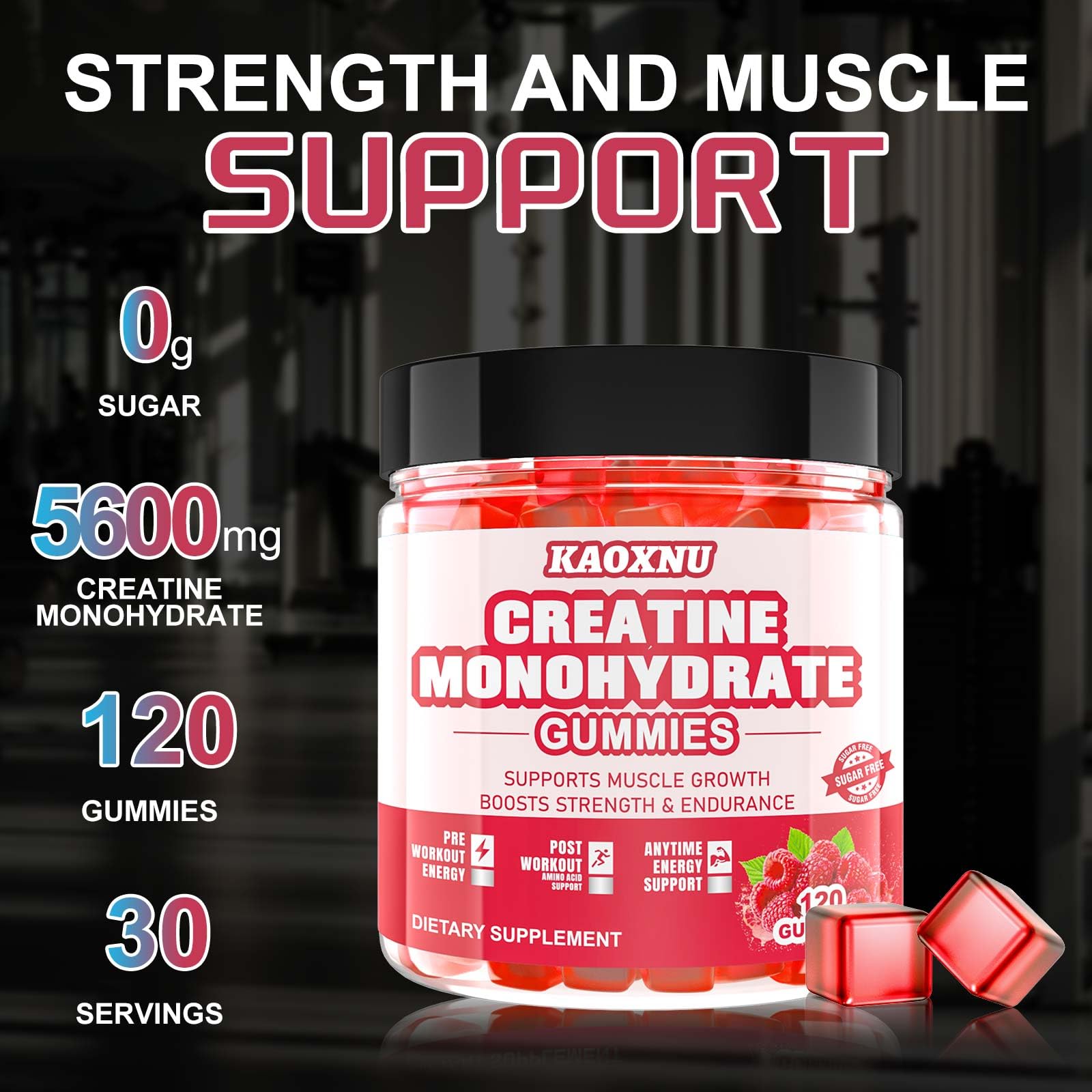 Two servings pictured alongside workout gear for gym use.