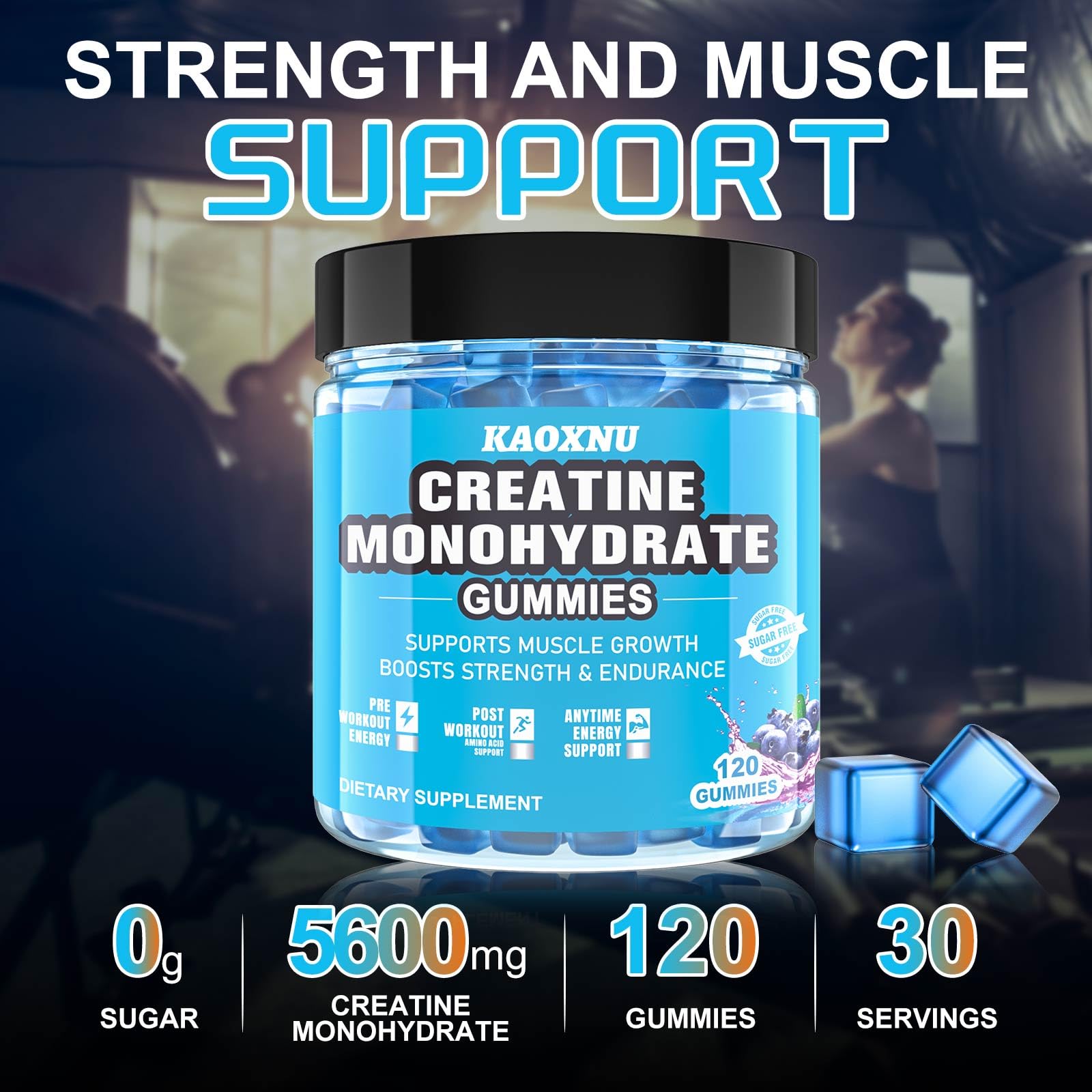 KAOXNU Creatine Monohydrate Gummies vegan label confirms gelatin-free option.