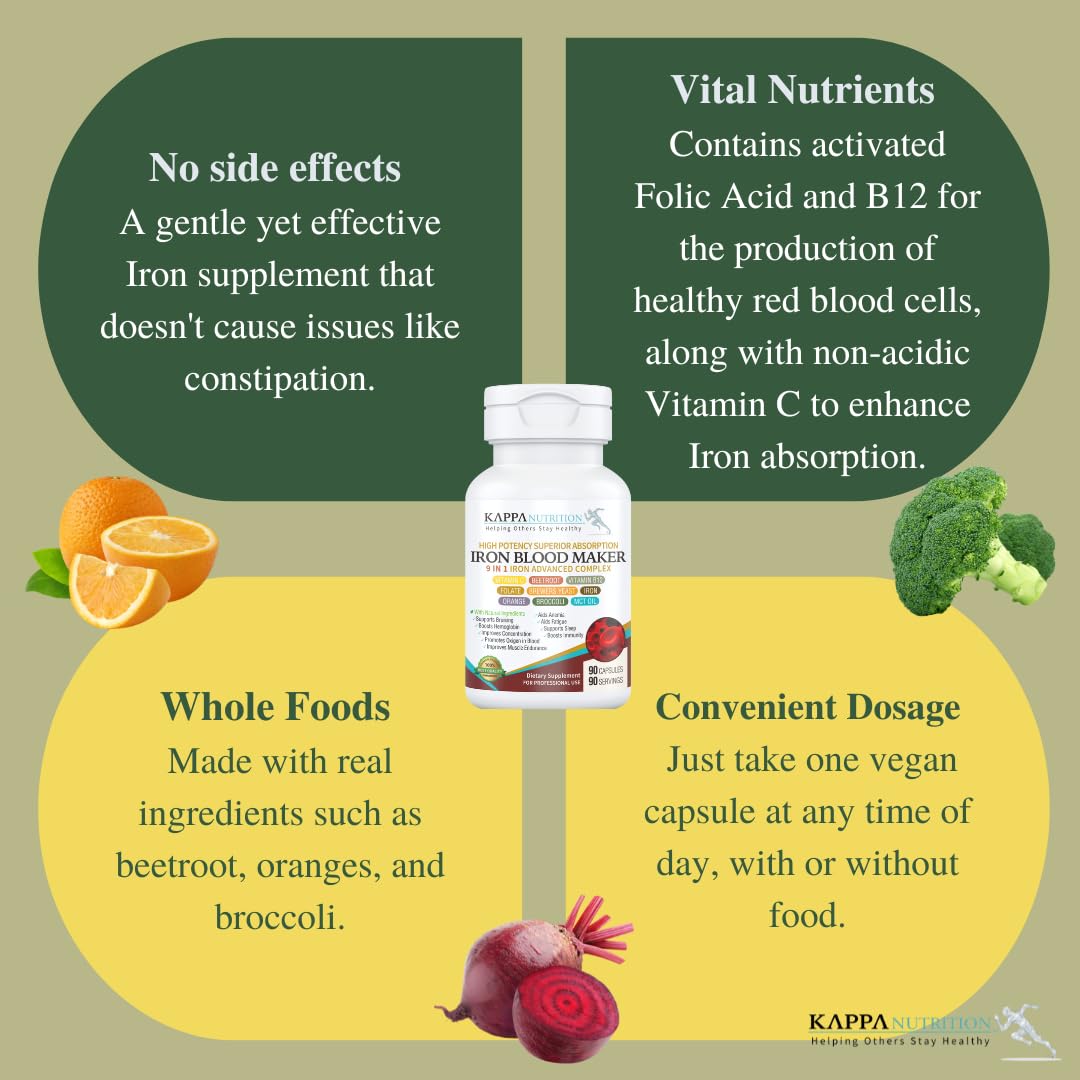 US-made label on Kappa Nutrition Iron Blood Maker packaging highlighting quality and safety.