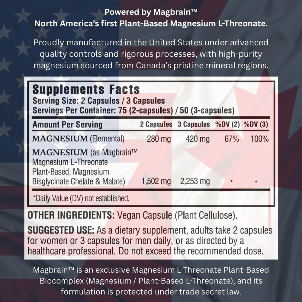 Magbrain bottle label showing 420 mg elemental magnesium per serving