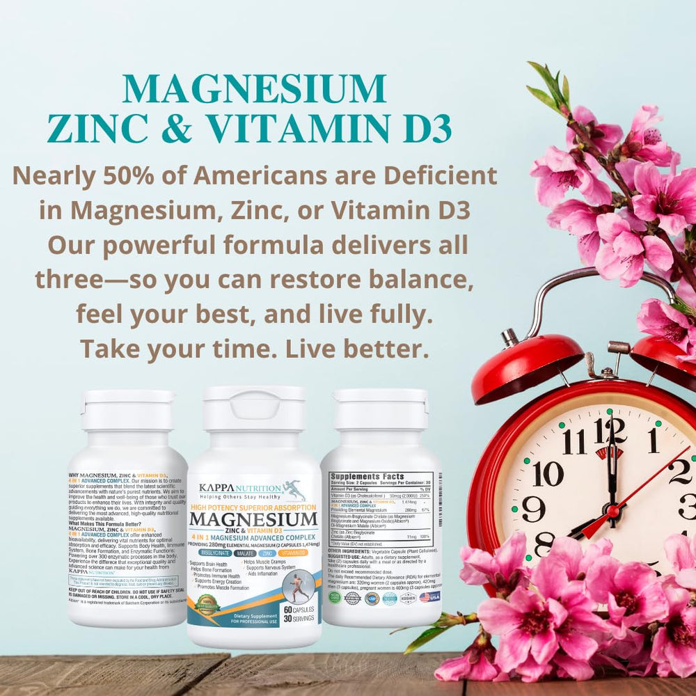 Kappa Nutrition Magnesium 4-in-1 label closeup reveals clean, vegan capsules for daily wellness