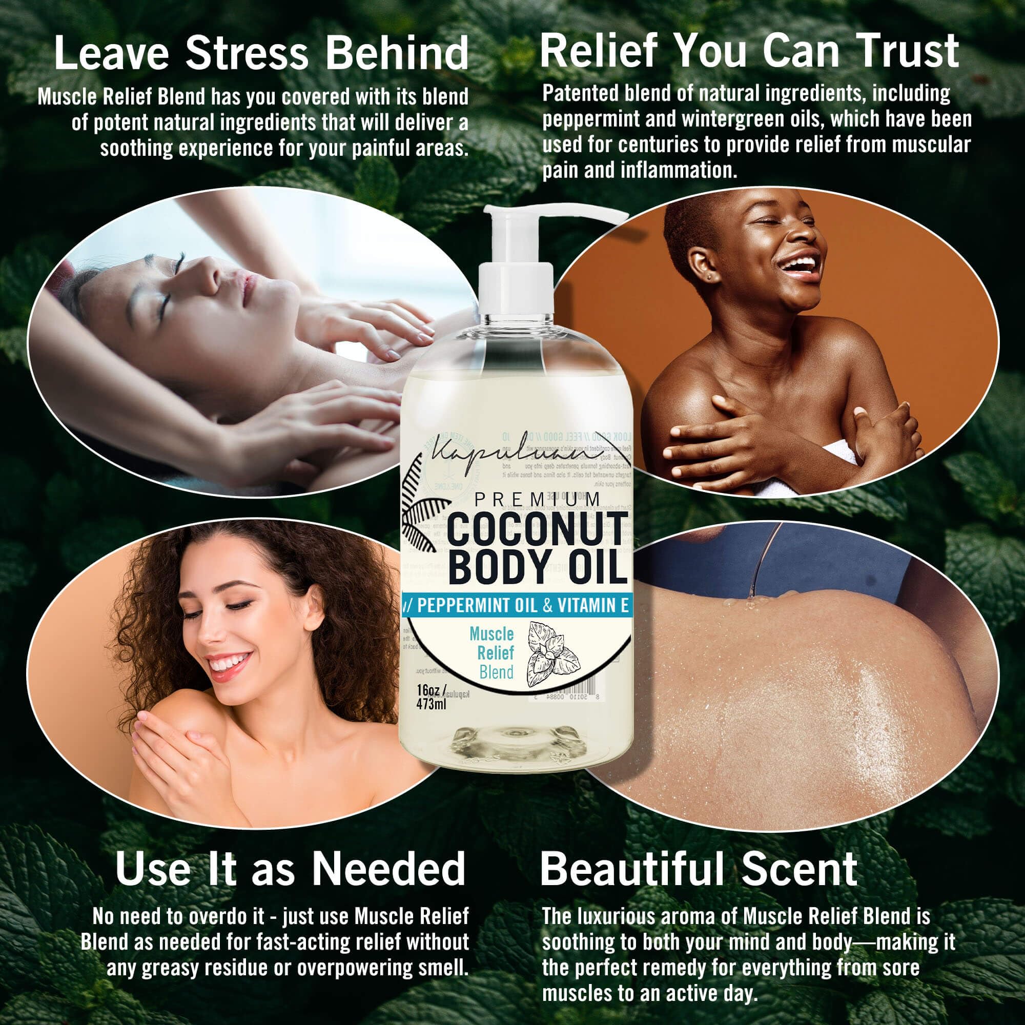 Kapuluan Massage Body Oil base of almond and coconut oils hydrates the skin.