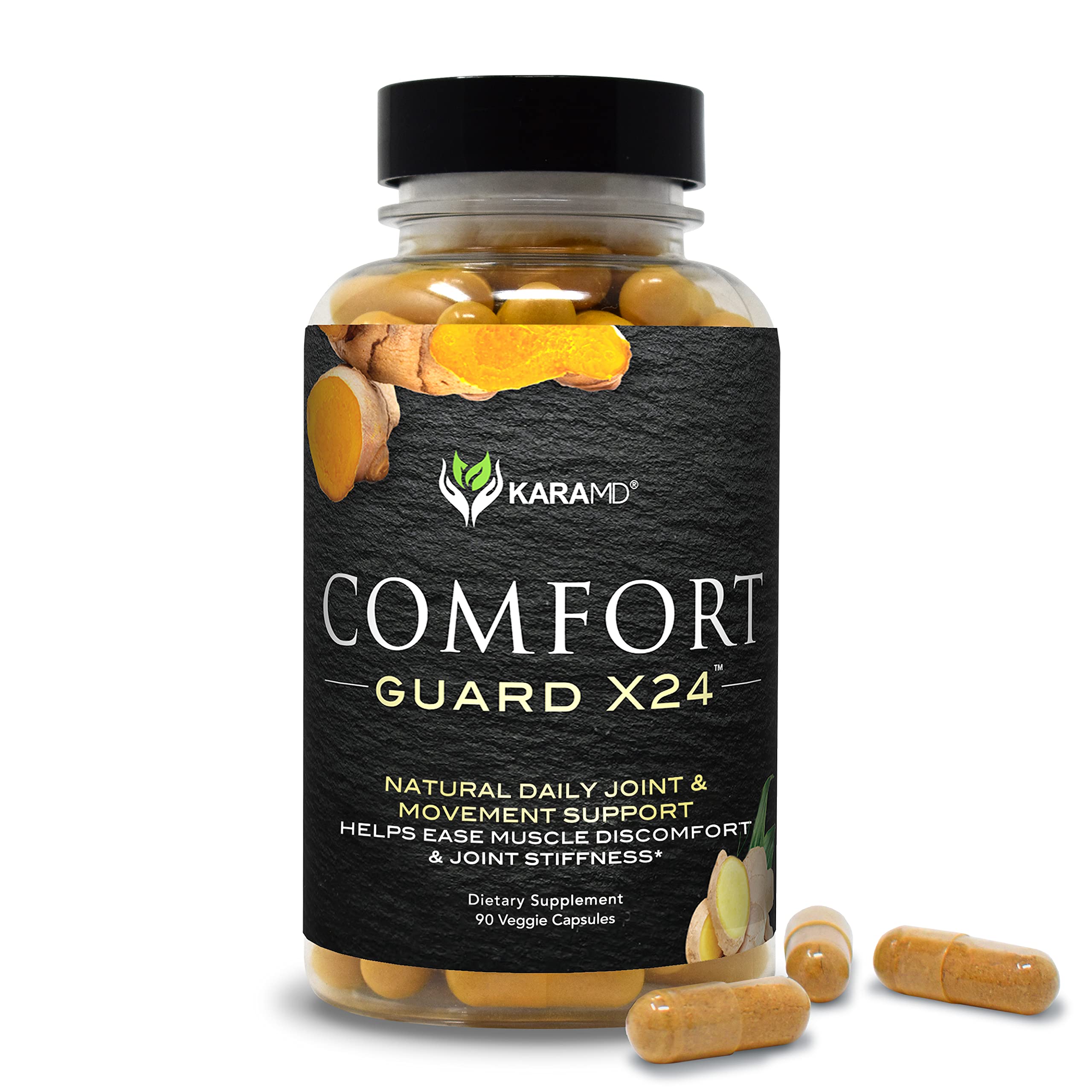KaraMD Comfort Guard X24 bottle label shown for easy daily joint support.