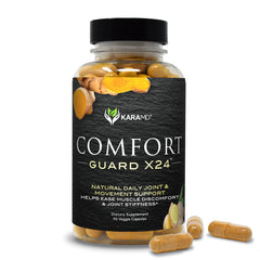 KaraMD Comfort Guard X24 bottle label shown for easy daily joint support.
