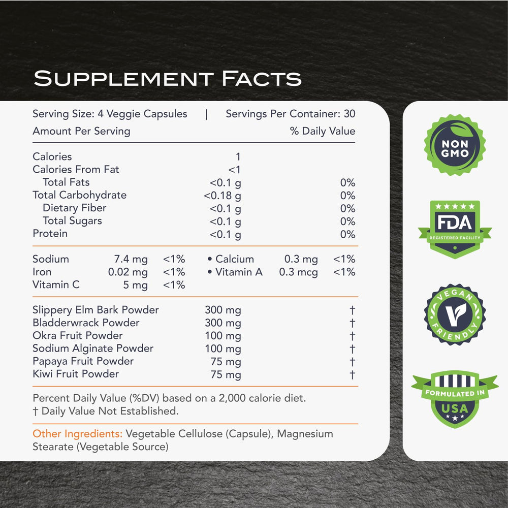 KaraMD Lectin Guard ingredients panel highlights bladderwrack and slippery elm for gut support.
