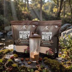 KARDAGAR Premium Whey Protein Chocolate scoop highlighting convenient serving size