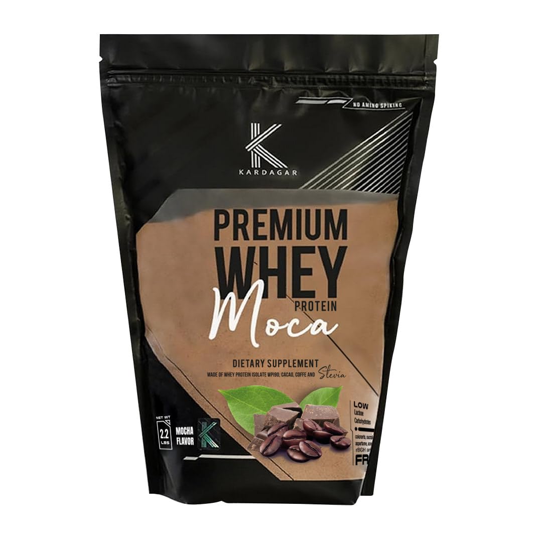 KARDAGAR Premium Whey Protein Mocha bottle closeup for clean energy