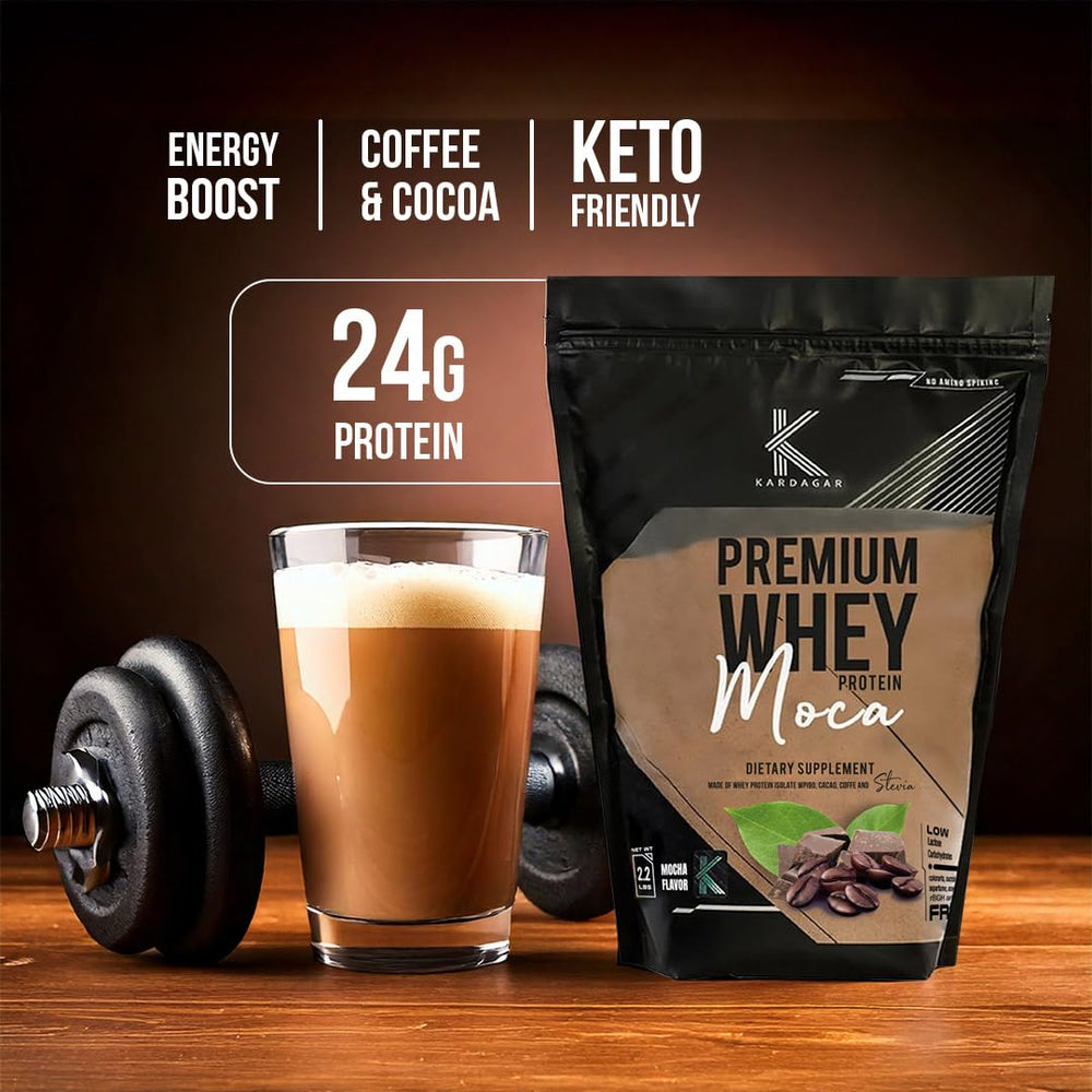 KARDAGAR Whey Protein Isolate Mocha serving demonstrates convenient training fuel