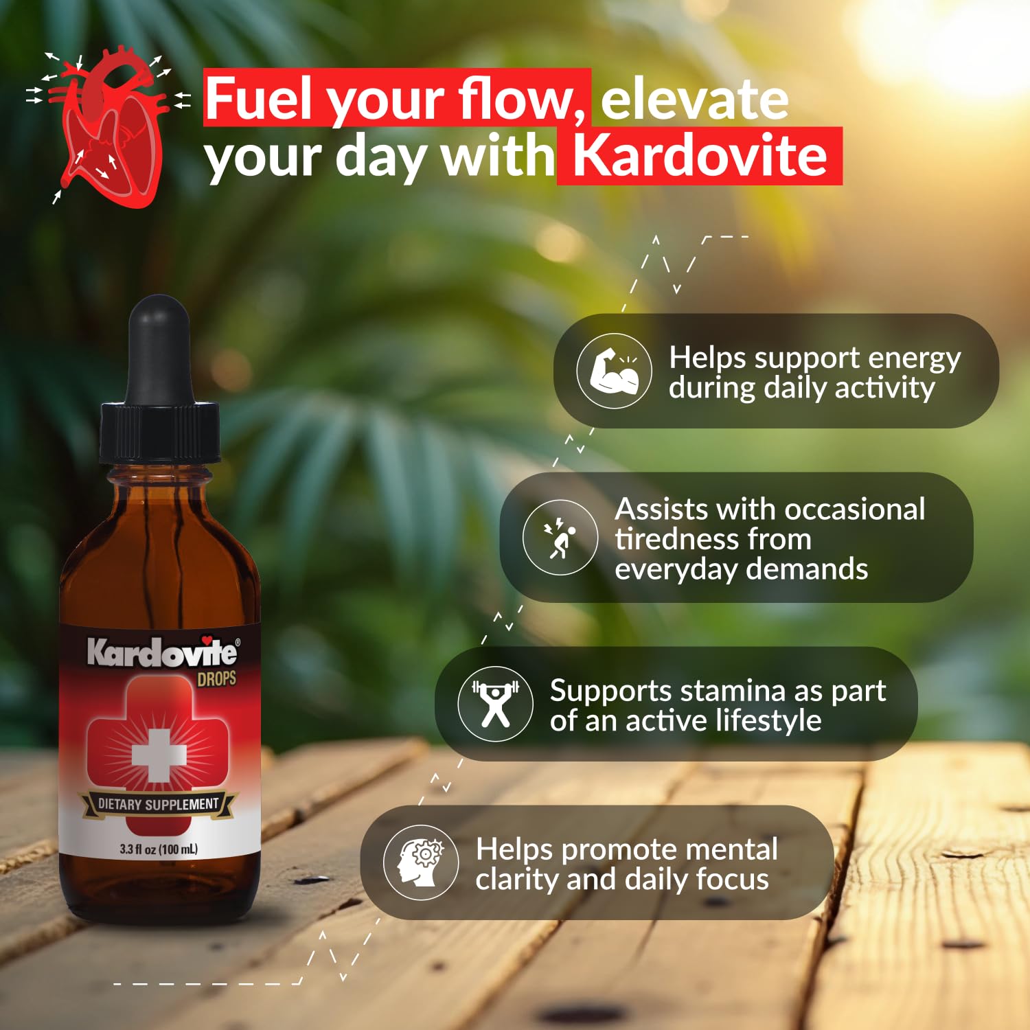 Kardovite Herbal Circulation Drops label close-up emphasizing herbal blend for circulatory wellness