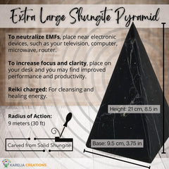 Karelia Creations Shungite XL Pyramid side view on a shelf