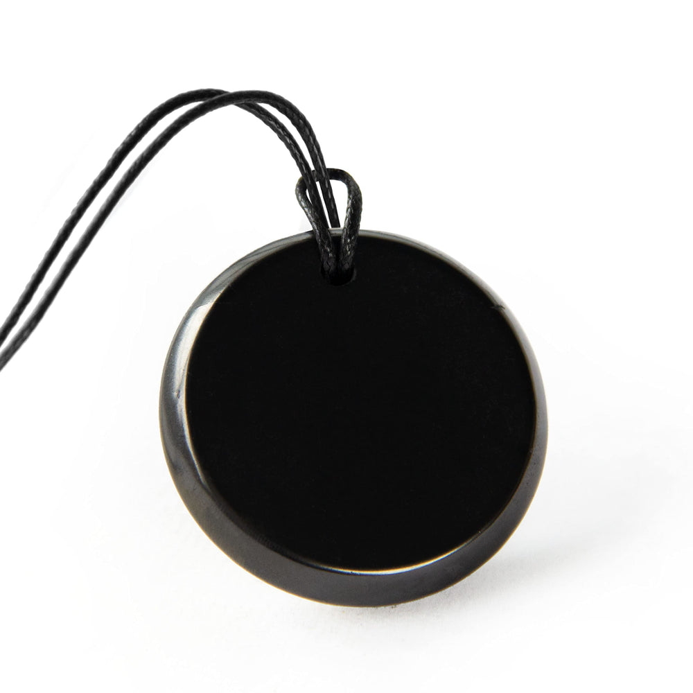 Karelian Heritage big round shungite pendant front view for grounding and style