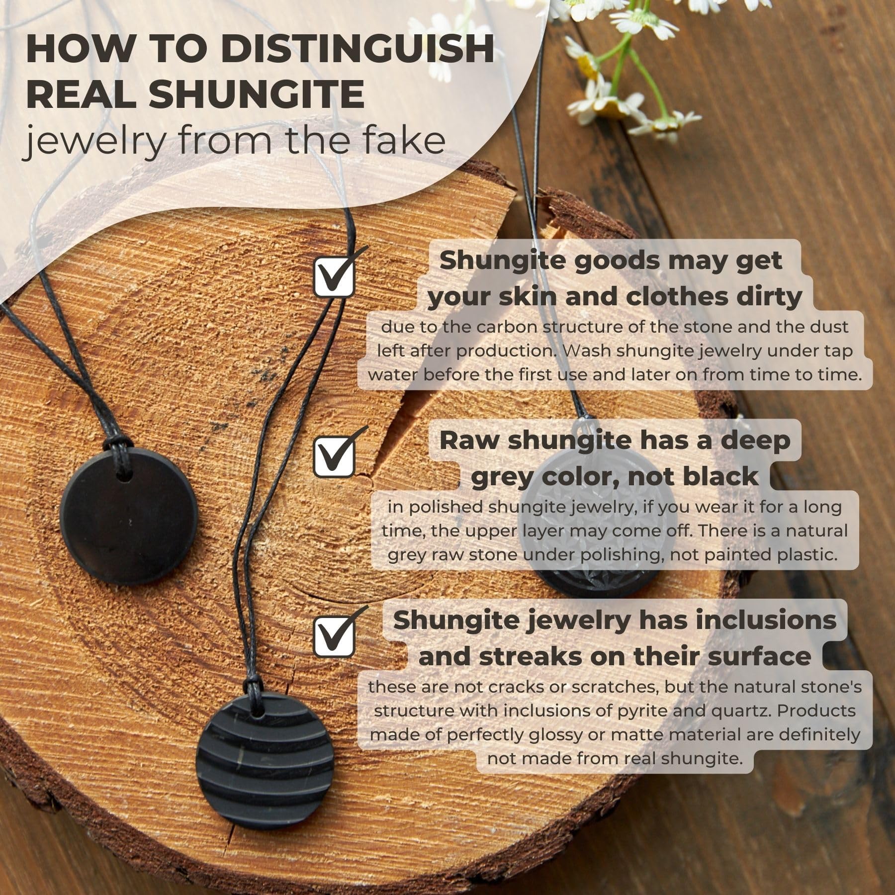 Karelian Heritage shungite necklace worn casually for everyday confidence.